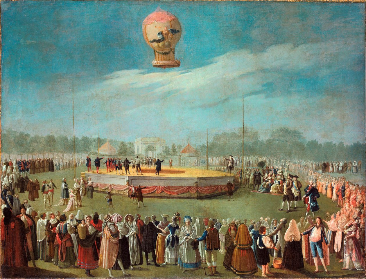 Léggömb felemelkedése IV. Károly udvarának jelenlétében – Antonio Carnicero Mancio (1748-1814) festménye, olaj, vászon alkotó: Antonio Carnicero