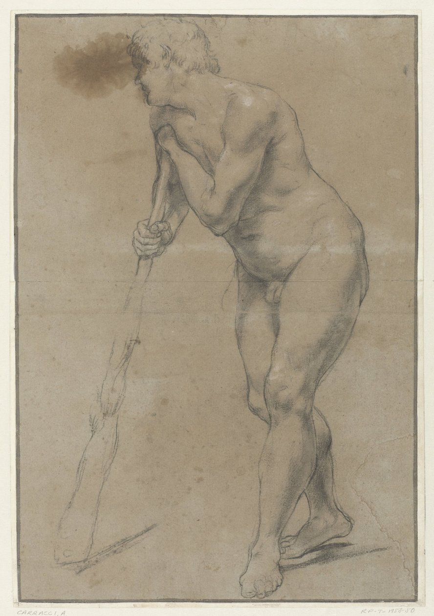 Tanulmány egy meztelen férfiról, aki egy ütőre támaszkodik alkotó: Antonio Carracci