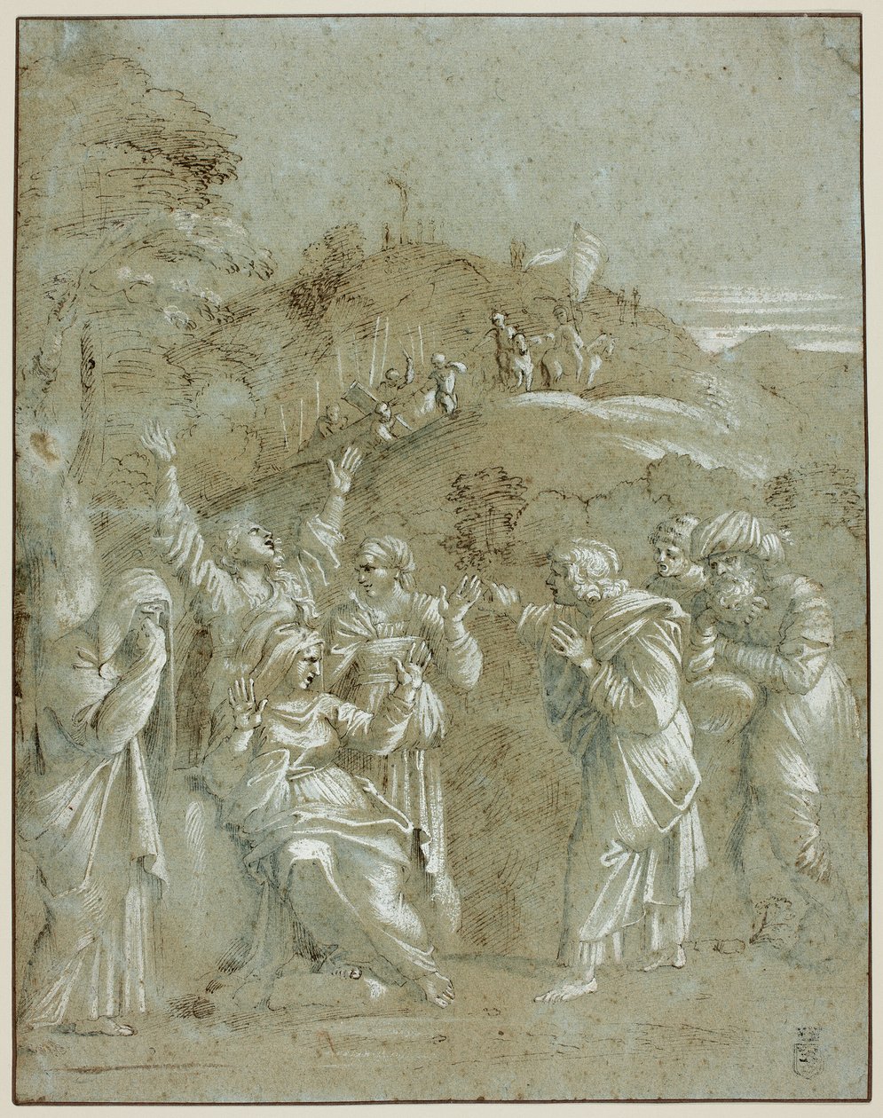A Szűzanya, a szent asszonyok, valamint János, Jakab és Arimateai József szentek Krisztussal a Golgotára vezető úton. alkotó: Antonio Carracci
