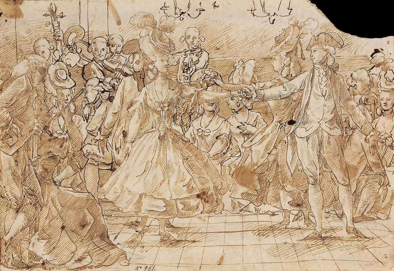 ""Menuett"" - Antonio Casanovas Torrents (1752-1796) munkája Menüettoll, barna indiai tinta papíron c. 1780 Katalónia Nemzeti Művészeti Múzeum, Barcelona 20,9x30 alkotó: Antonio Casanovas i Torrents