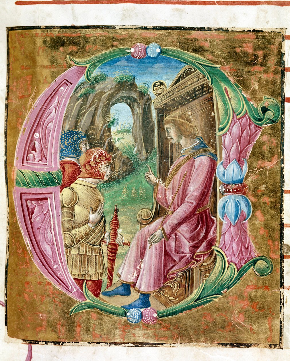 I. Nagy Heródes (Kr. e. 73-4) elrendeli az ártatlan Lettrine lemészárlását Antonio Cicognari által megvilágítva. Egy antifónia részlete. 1483. Cremone, 4. kórus, capitolo del duomo alkotó: Antonio Cicognara