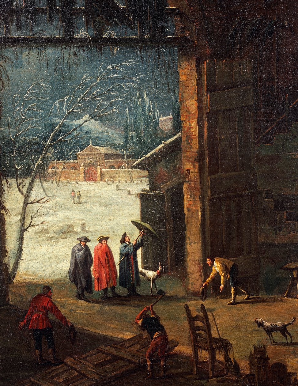 A tél, egy nemes érkezése a villába, Antonio Diziani (1737-1797), festmény. Részlet. alkotó: Antonio Diziani