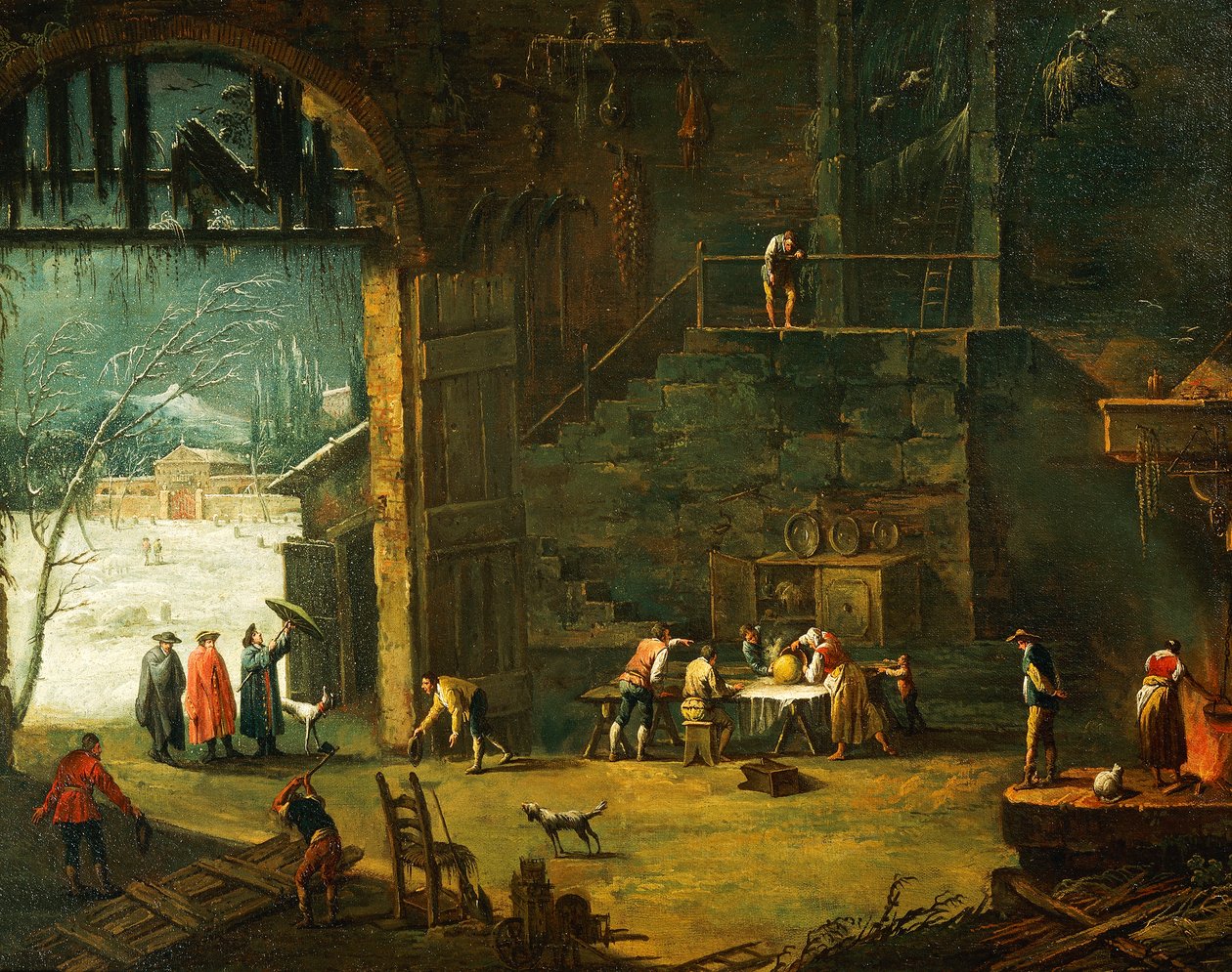 A tél, egy nemes érkezése a villába, Antonio Diziani (1737-1797), festmény. alkotó: Antonio Diziani