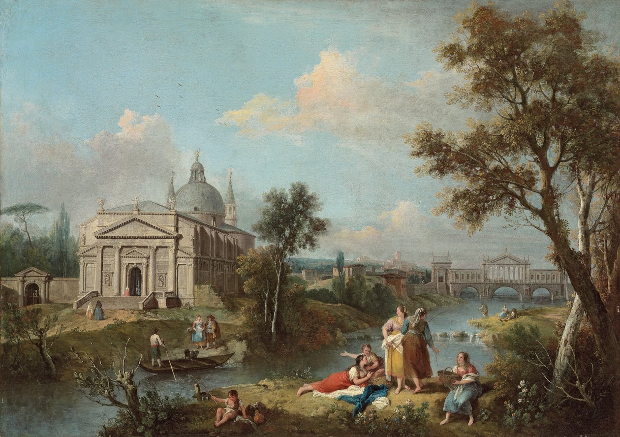 Olasz folyami táj (olaj, vászon) alkotó: Antonio & F. Zuccarelli (1702 88) Visentini