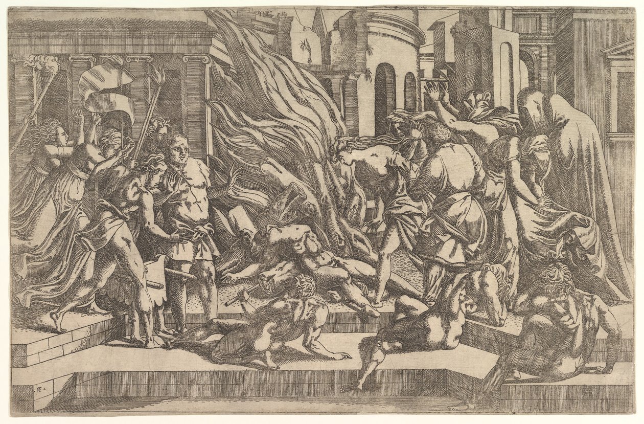Egy holttest elégetése, kb. 1543. alkotó: Antonio Fantuzzi