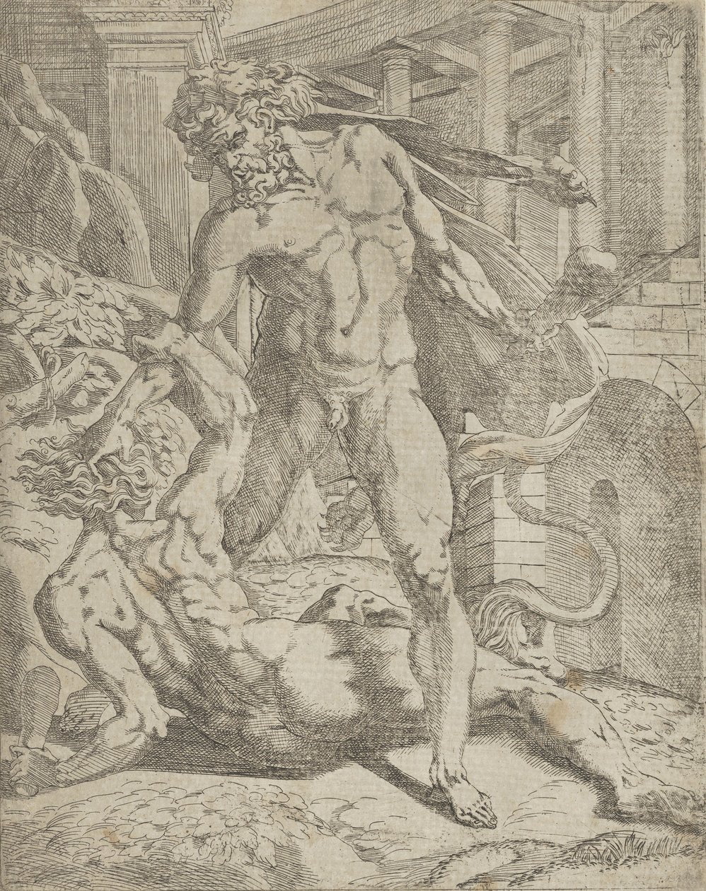Herkules és Kákusz, 1540-45. alkotó: Antonio Fantuzzi