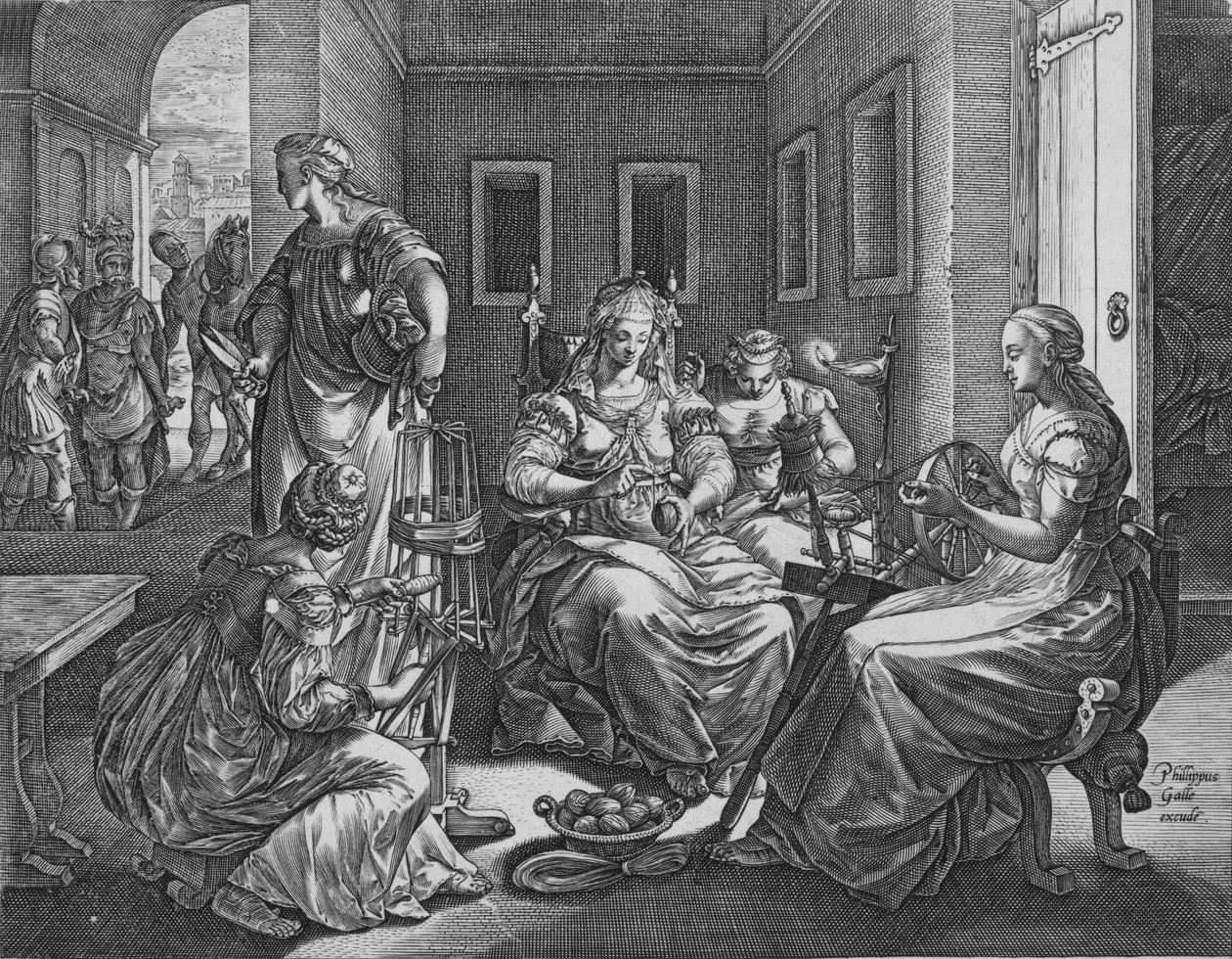 Lucretia és szolgálólányai forognak, 1537-45. alkotó: Antonio Fantuzzi