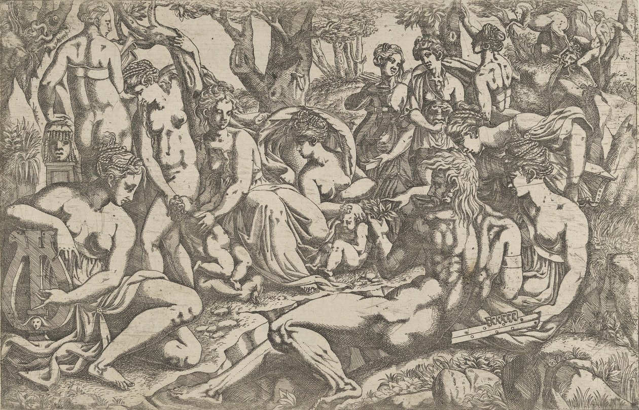 Múzsák a Parnasszus hegy lábánál, 1540-45. alkotó: Antonio Fantuzzi