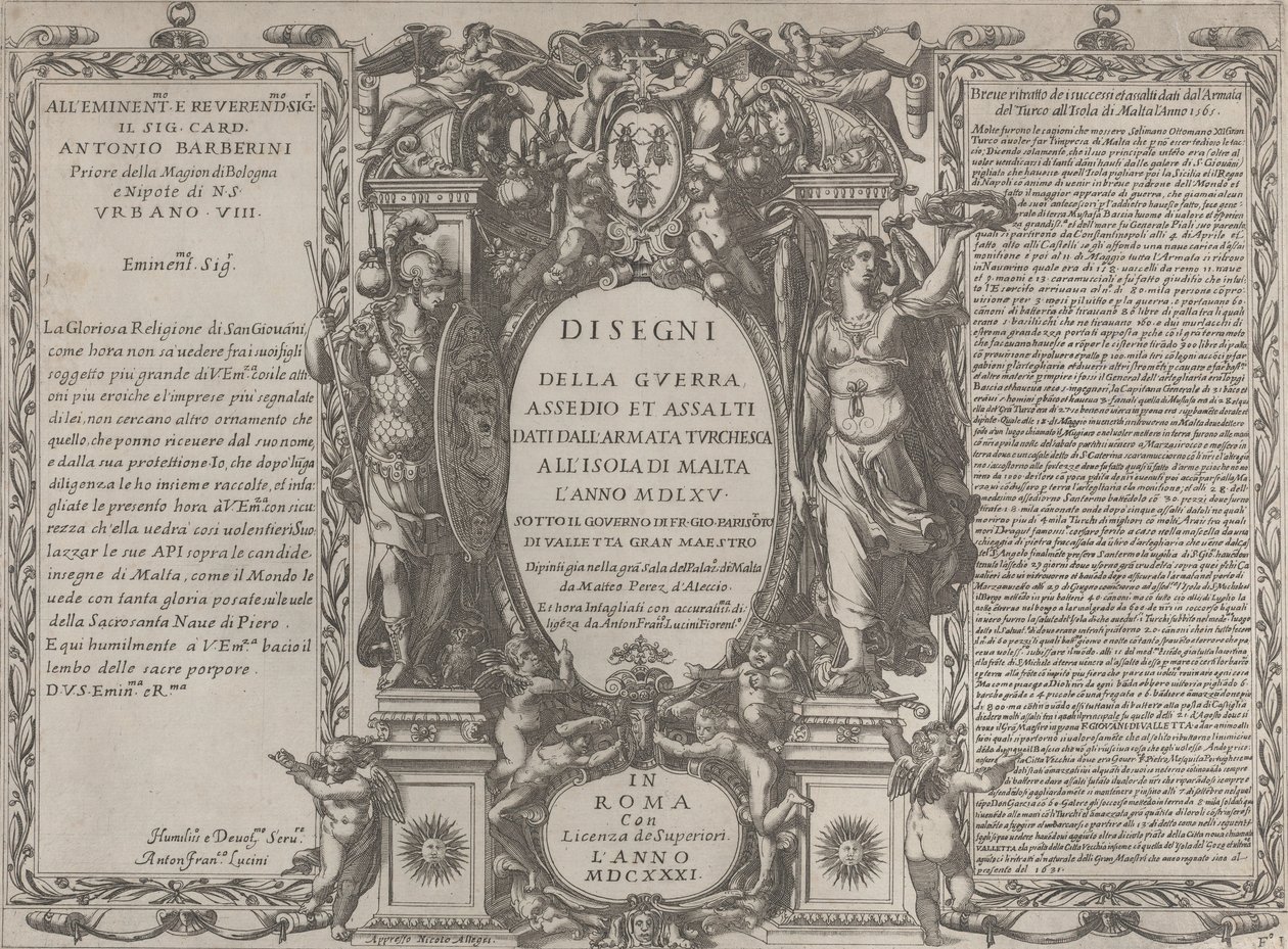 Frontispiece for Drawings a háború, ostrom és a török hadsereg sziget elleni támadása..., 1631. alkotó: Antonio Francesco Lucini