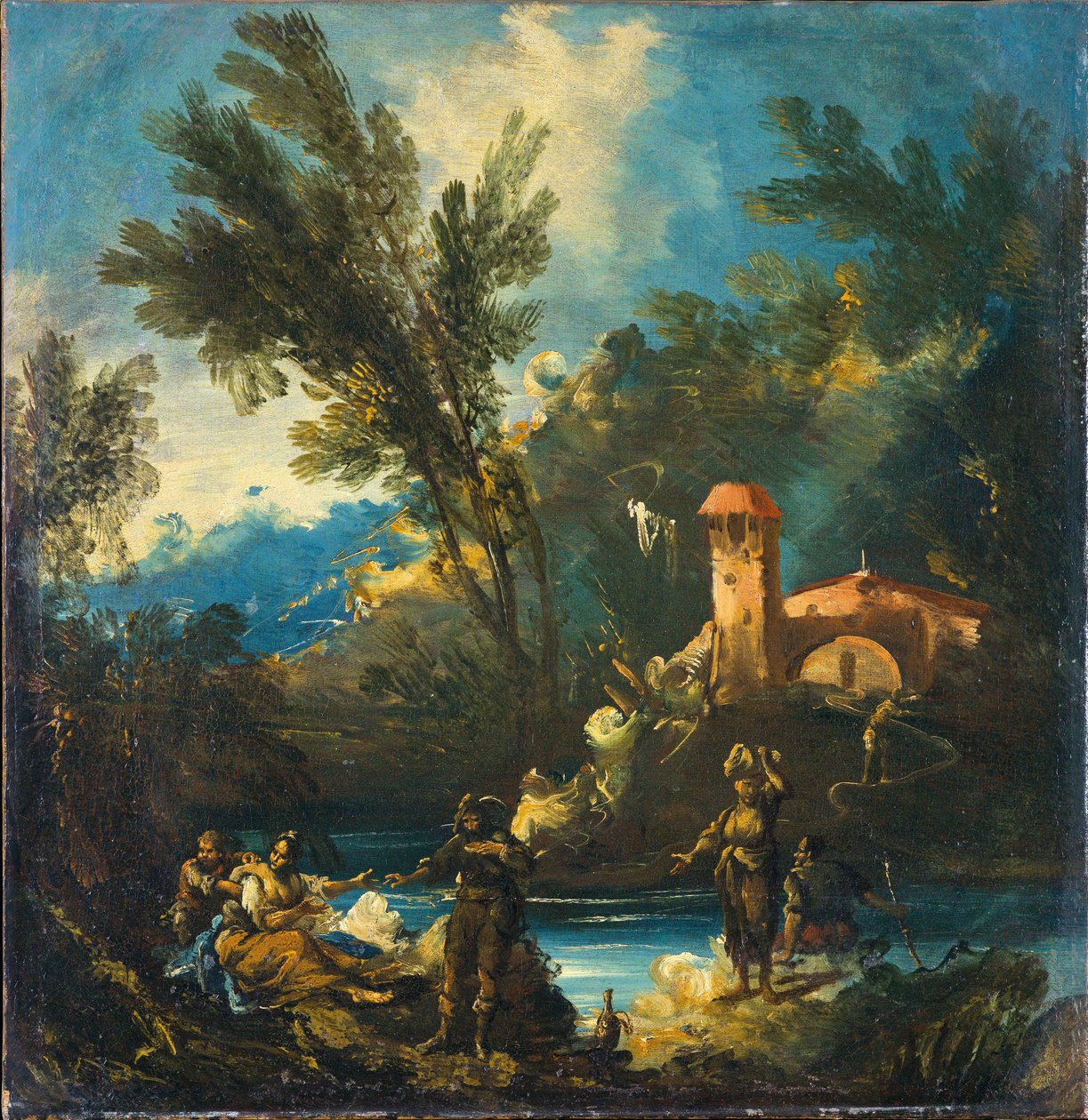 Egy erdős folyami táj figurákkal alkotó: Antonio Francesco Peruzzini