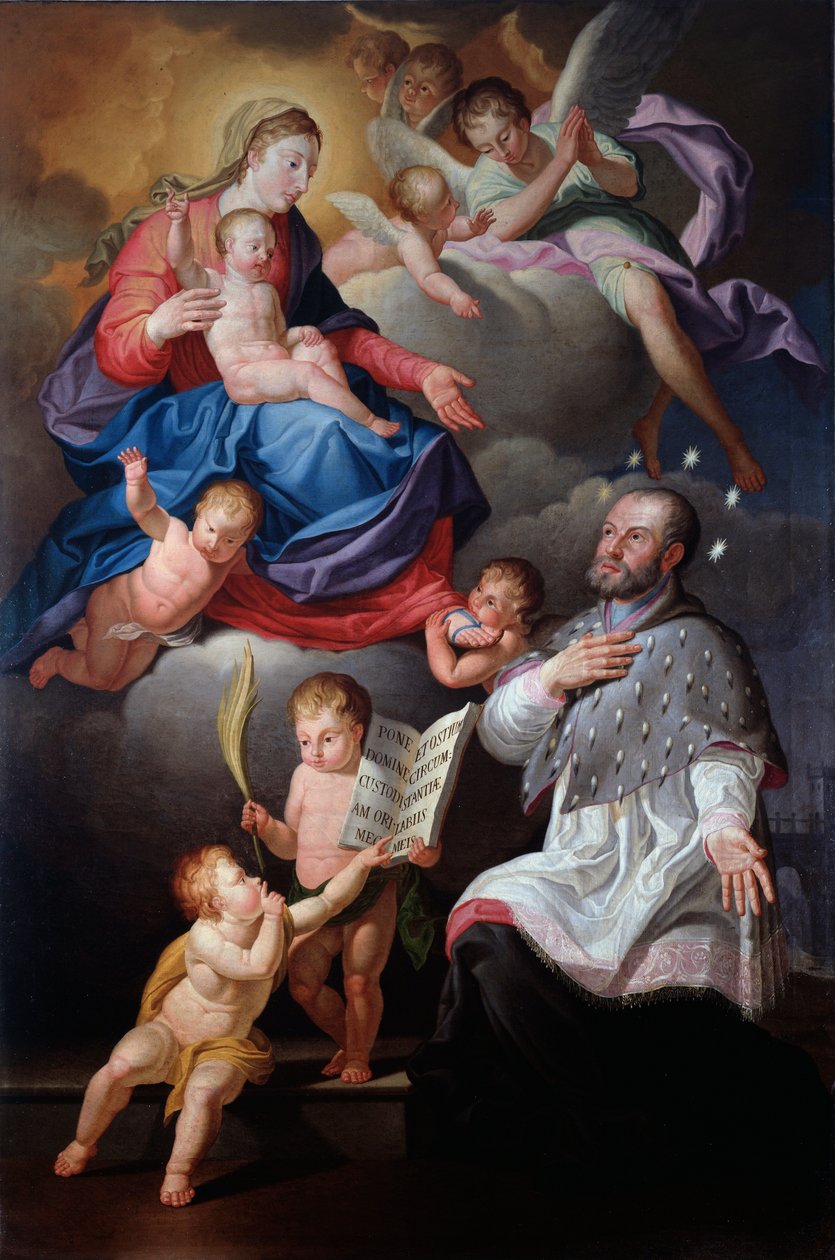 Nepomuki Szent János a szűzzel és a gyermekkel (olaj, vászon alkotó: Antonio Giolfi