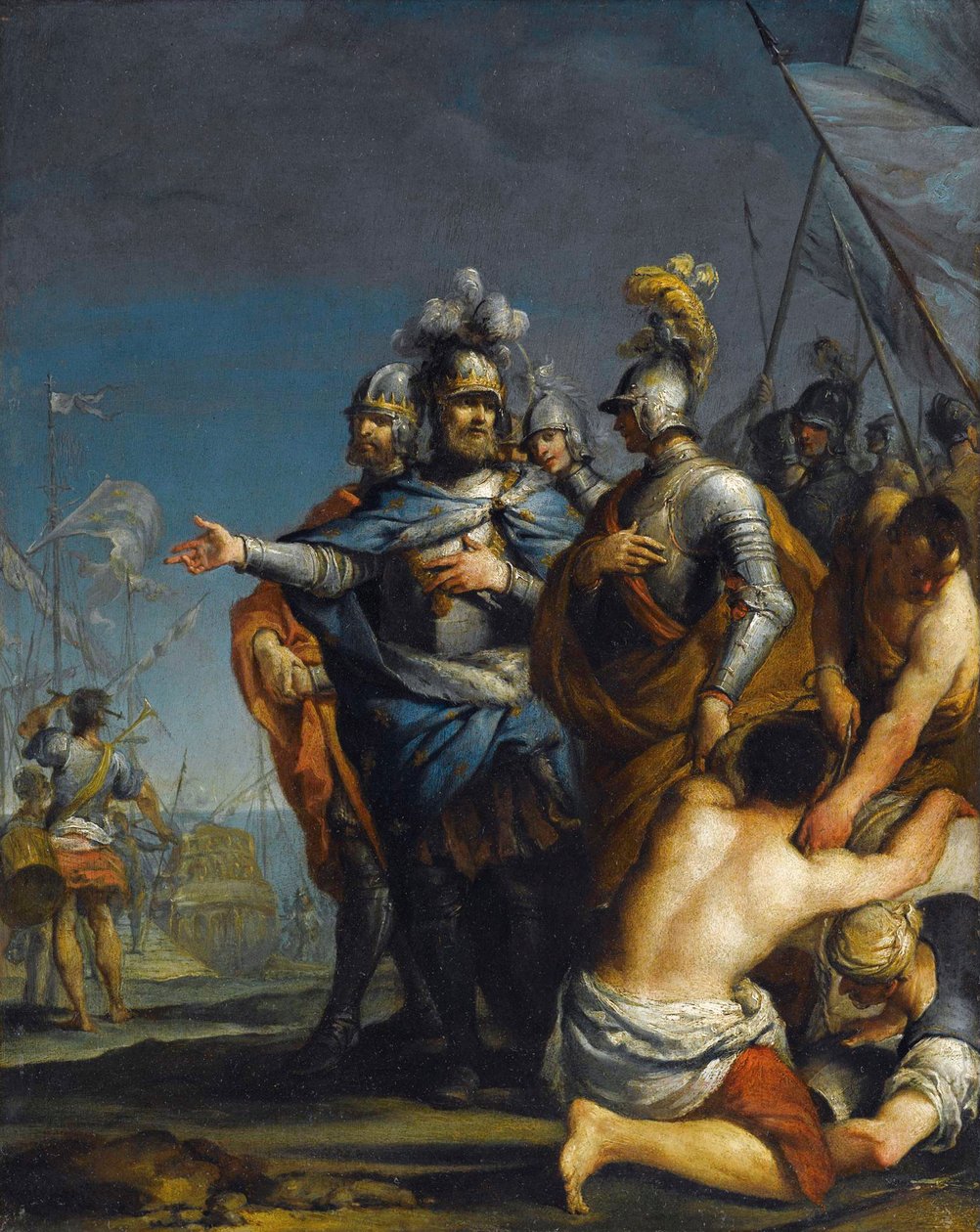 Saint Louis indul a keresztes hadjáratra Antonio Gionima (1697-1732) - Olaj, réz, 45x35,8 - Magángyűjtemény alkotó: Antonio Gionima