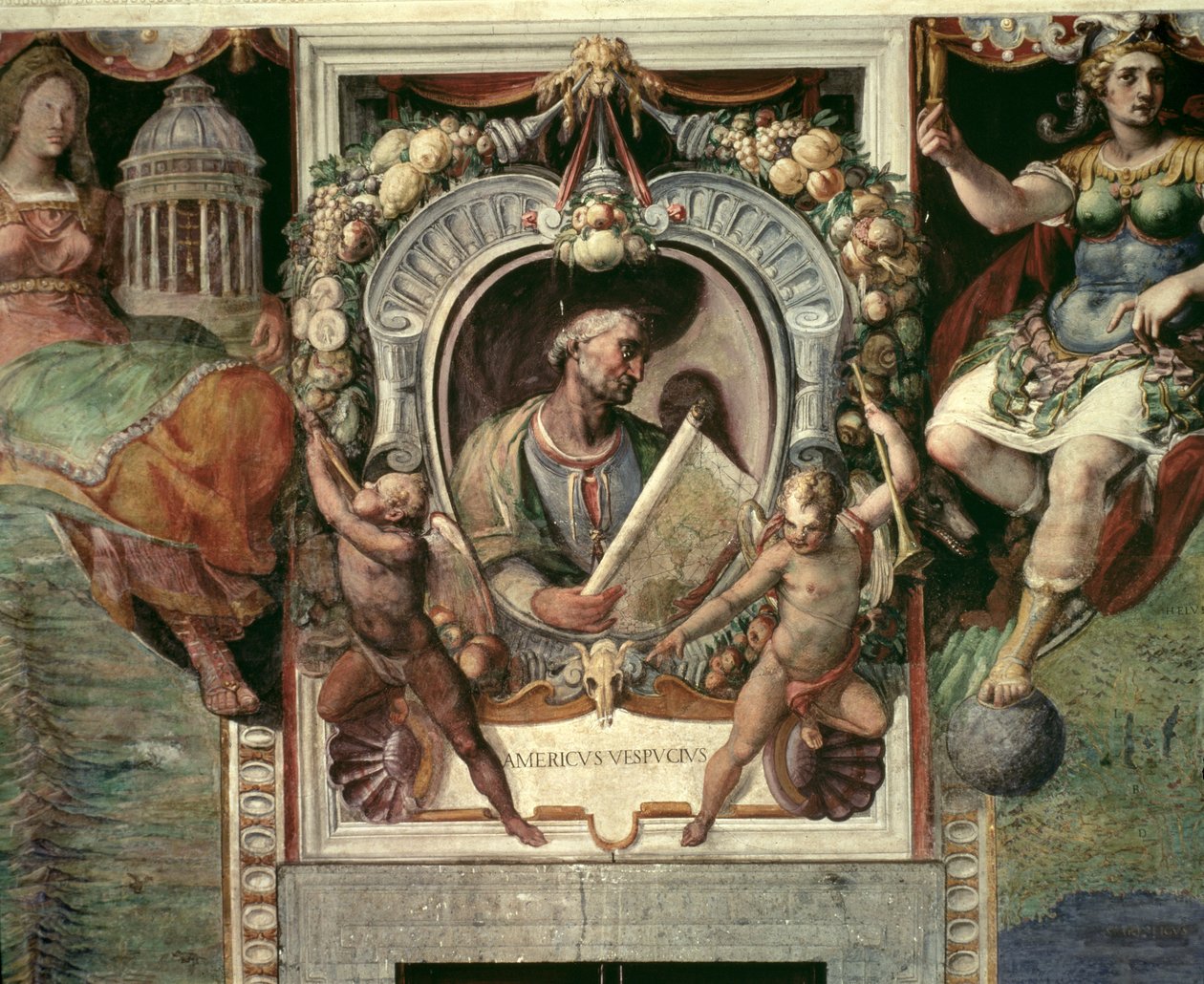 Amerigo Vespucci (1452-1512) a „Sala del Mappamondo”-ból (a Világtérképek csarnoka) (freskó) alkotó: Antonio Giovanni de Varese