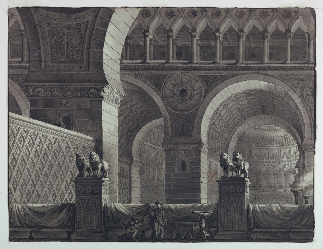 Színpadtervezés, keleti épület belseje alkotó: Antonio Giuseppe Basoli