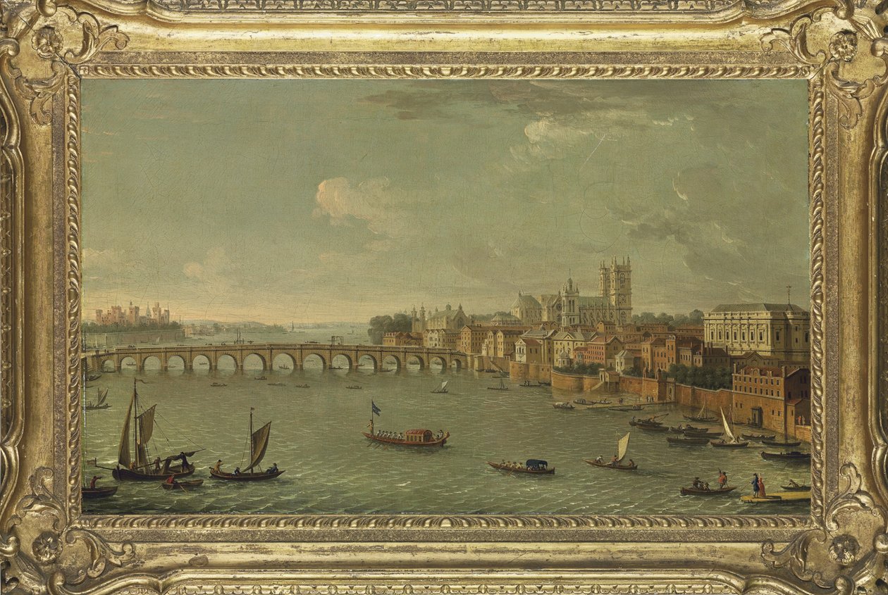 London négy látképe: 1700-77 körül (olaj, vászon): A Temze Westminster felé nézve. alkotó: Antonio Joli