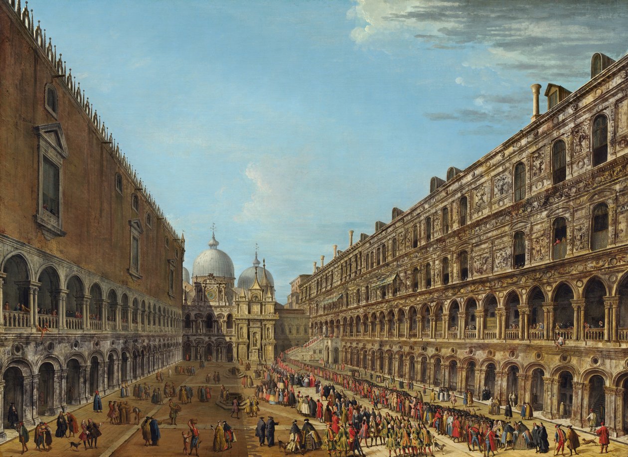 Felvonulás a hercegi palota udvarában, Velence, 1742 vagy azután. alkotó: Antonio Joli