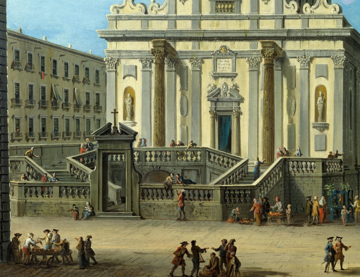 San Gaetano tér a San Paolo Maggiore-bazilikával Nápolyban, részlet alkotó: Antonio Joli