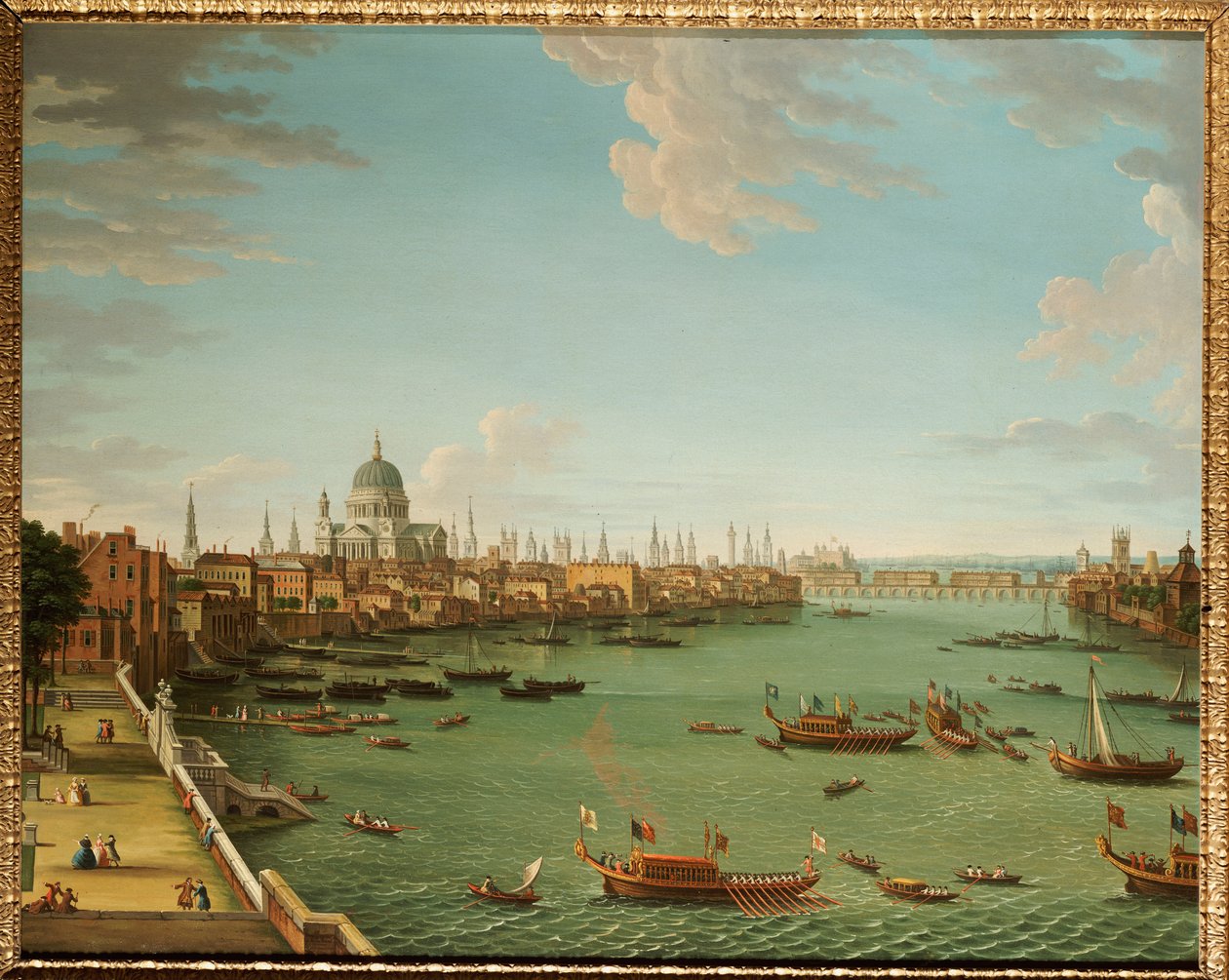 A Temze a Somerset-ház teraszáról, a város felé nézve, 1745 körül alkotó: Antonio Joli
