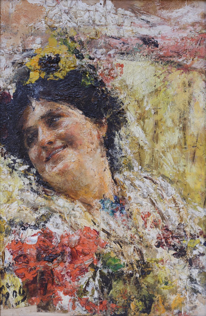 Női fej és virágok alkotó: Antonio Mancini