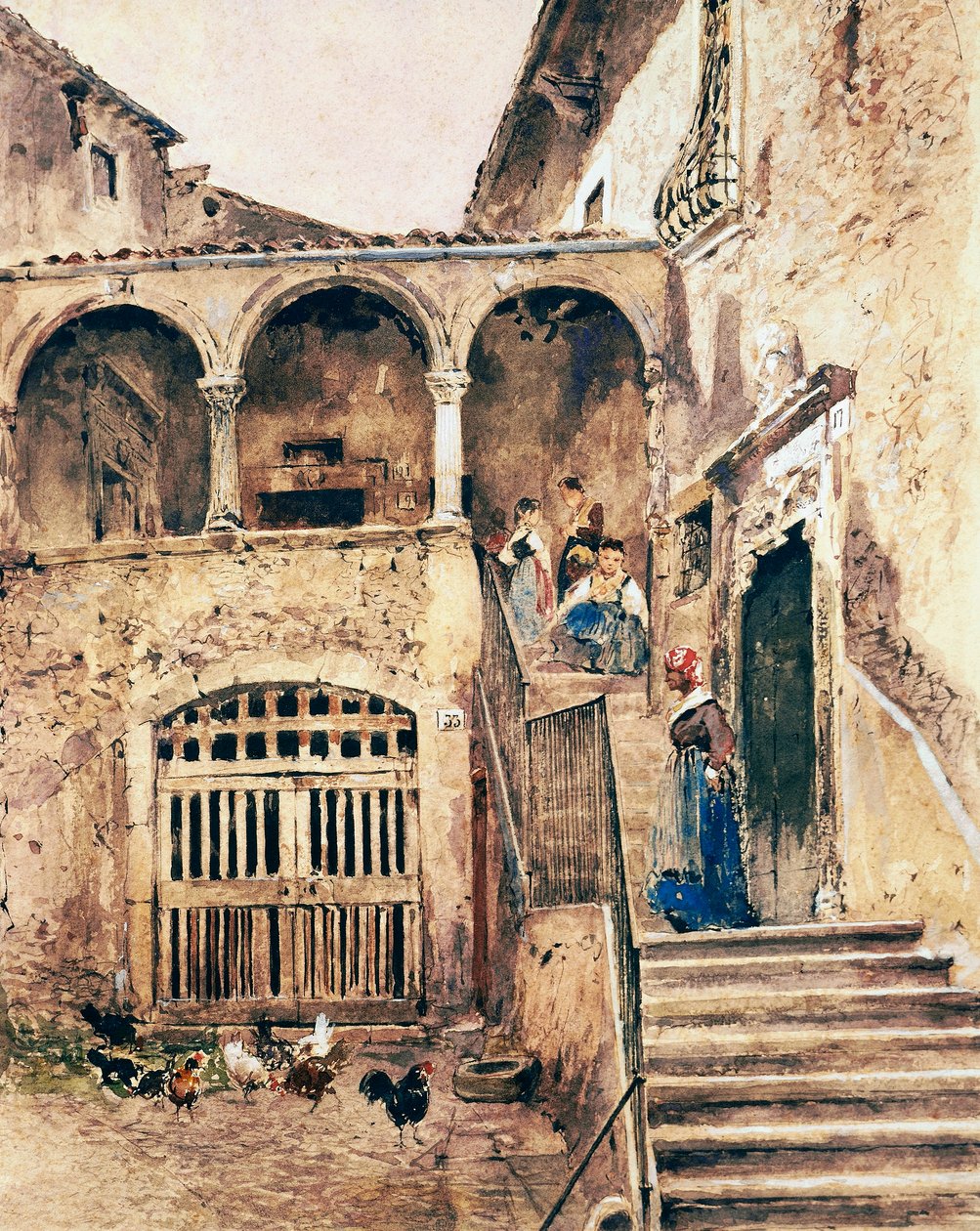 Bérház belső udvara, Antonio Mancini (1852-1930) alkotó: Antonio Mancini