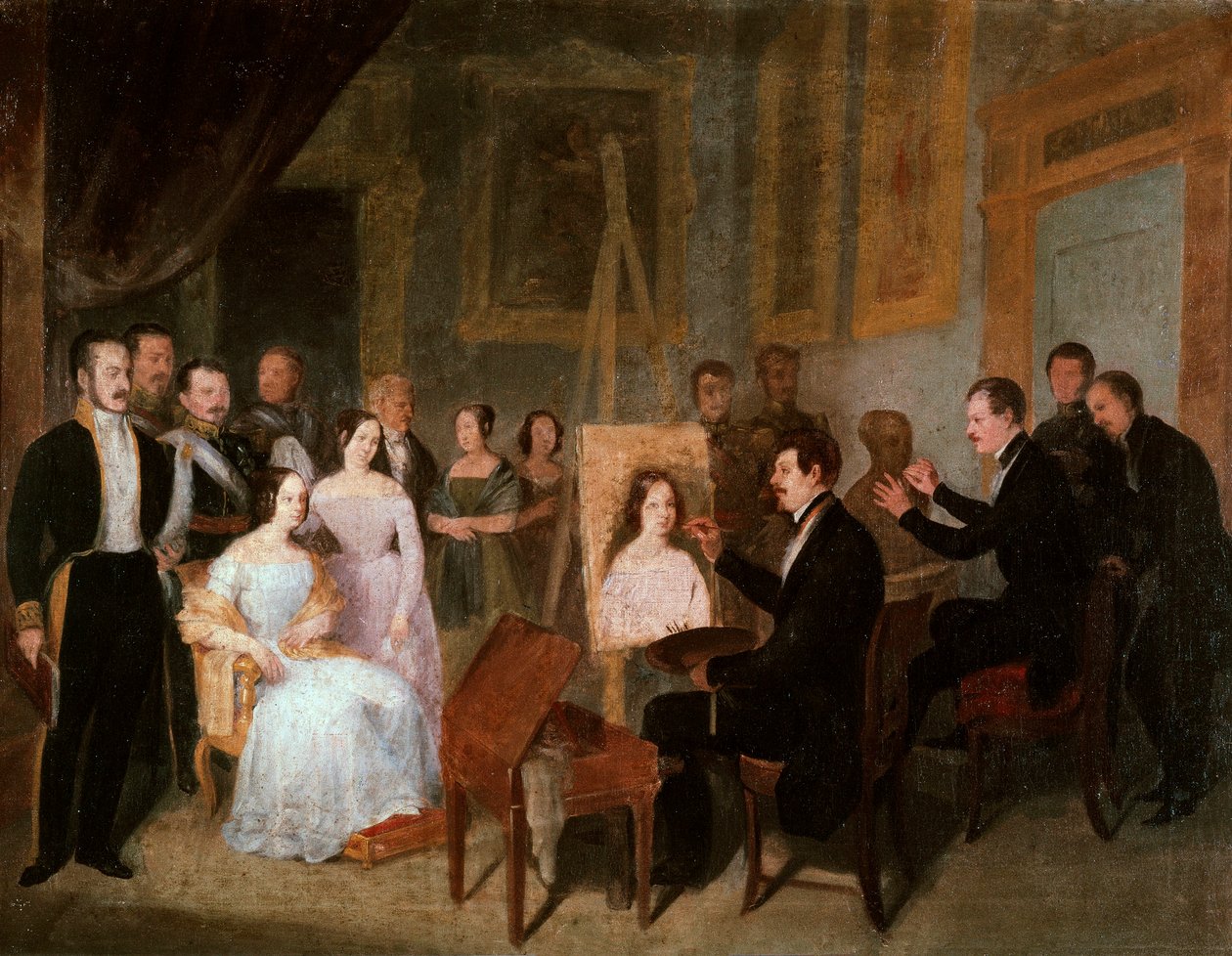 Dodge a műtermében II. Izabella spanyol királynő (1830-1904) portréját festette. Antonio Maria Esquivel (1806-1857) festménye alkotó: Antonio María Esquivel y Suárez de Urbina