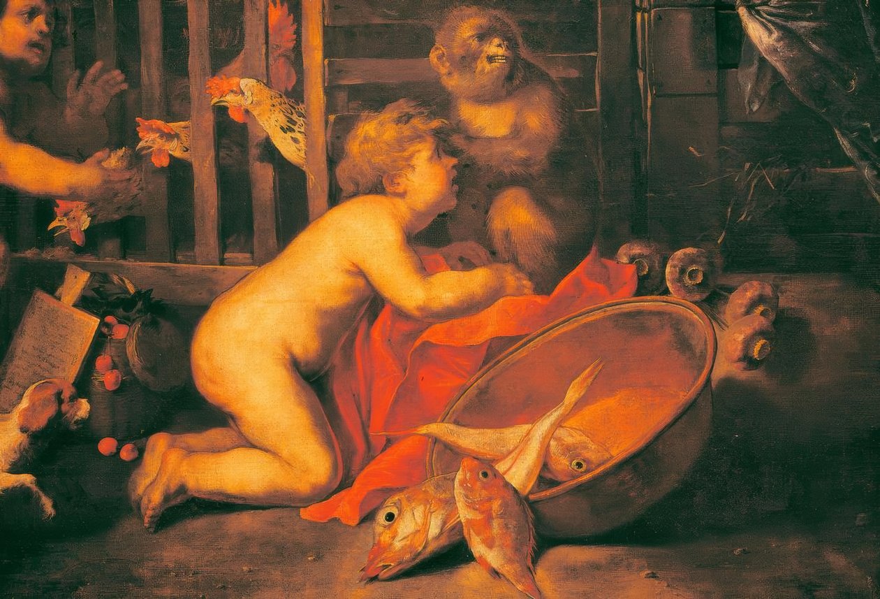 Putti, majom és tál hal alkotó: Antonio Maria Vassallo