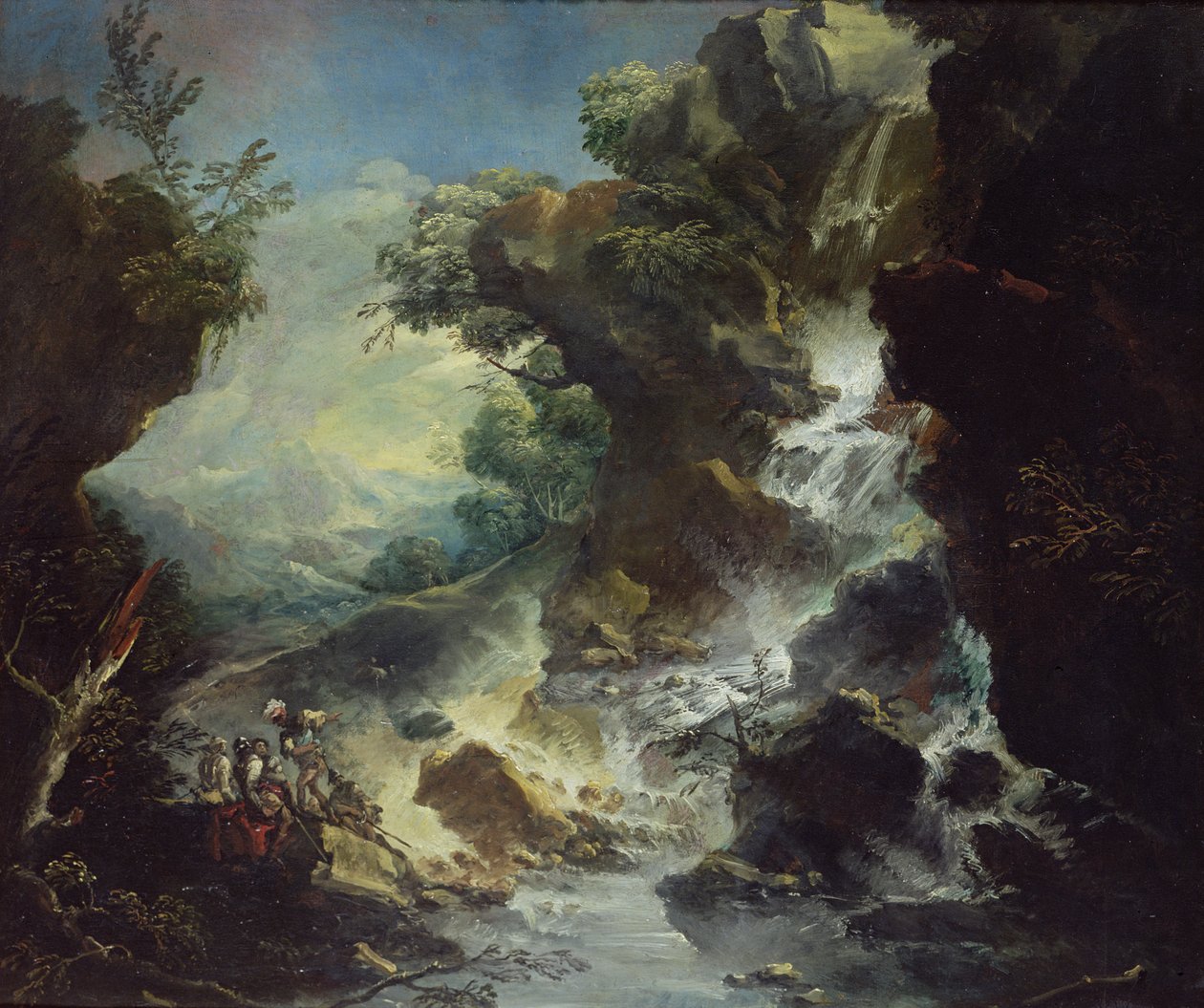 Táj vízeséssel, 1700-2007 körül (olaj, vászon) alkotó: Antonio Marini