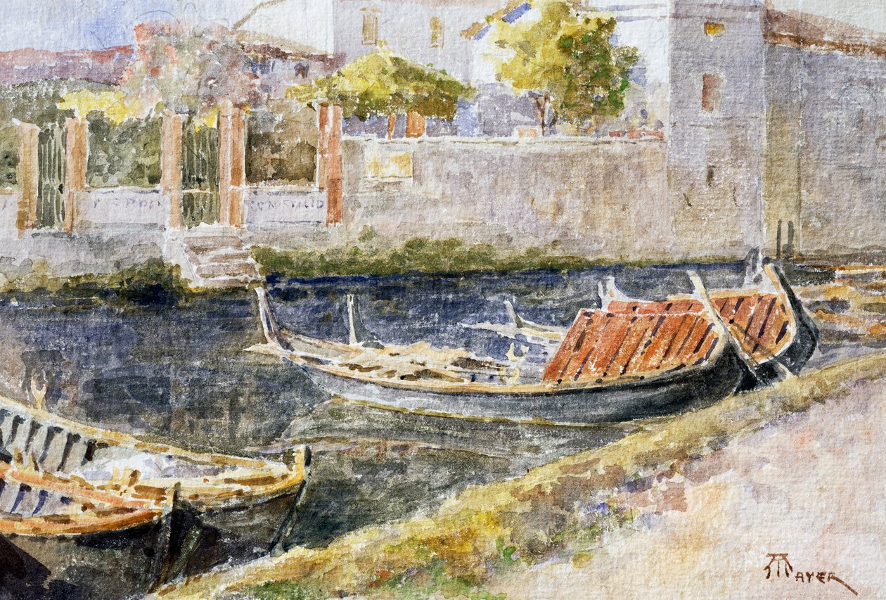 Sirmione a Garda-tavon, Antonio Mayer (1862-1921), akvarell. Olaszország, XX. század. alkotó: Antonio Mayer