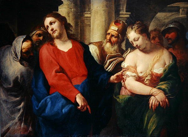 A házasságtörőnő Krisztus előtt (olaj, vászon) alkotó: Antonio Molinari