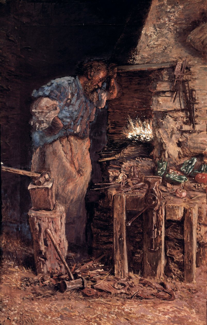 A kovács aranylakodalma (A kovács aranylakodalmakban). Anthony Munoz és Degrain (1841-1924) festménye. Olajfestmény alkotó: Antonio Munoz Degrain