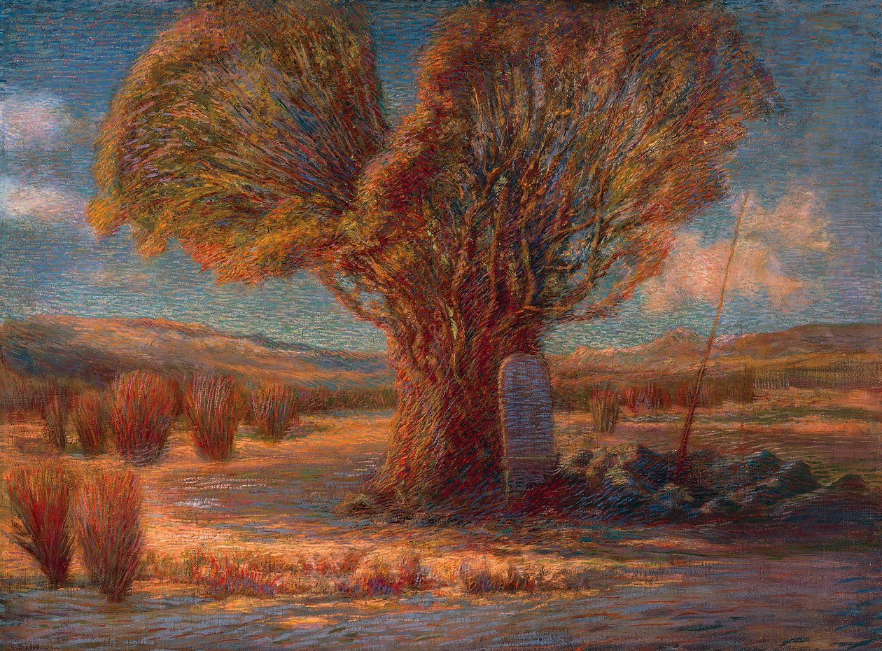 Caprera (A fenyő), Antonio Pasinetti (1863-1940), olaj, vászon, 70x95 cm. Olaszország, XX. század. alkotó: Antonio Pasinetti
