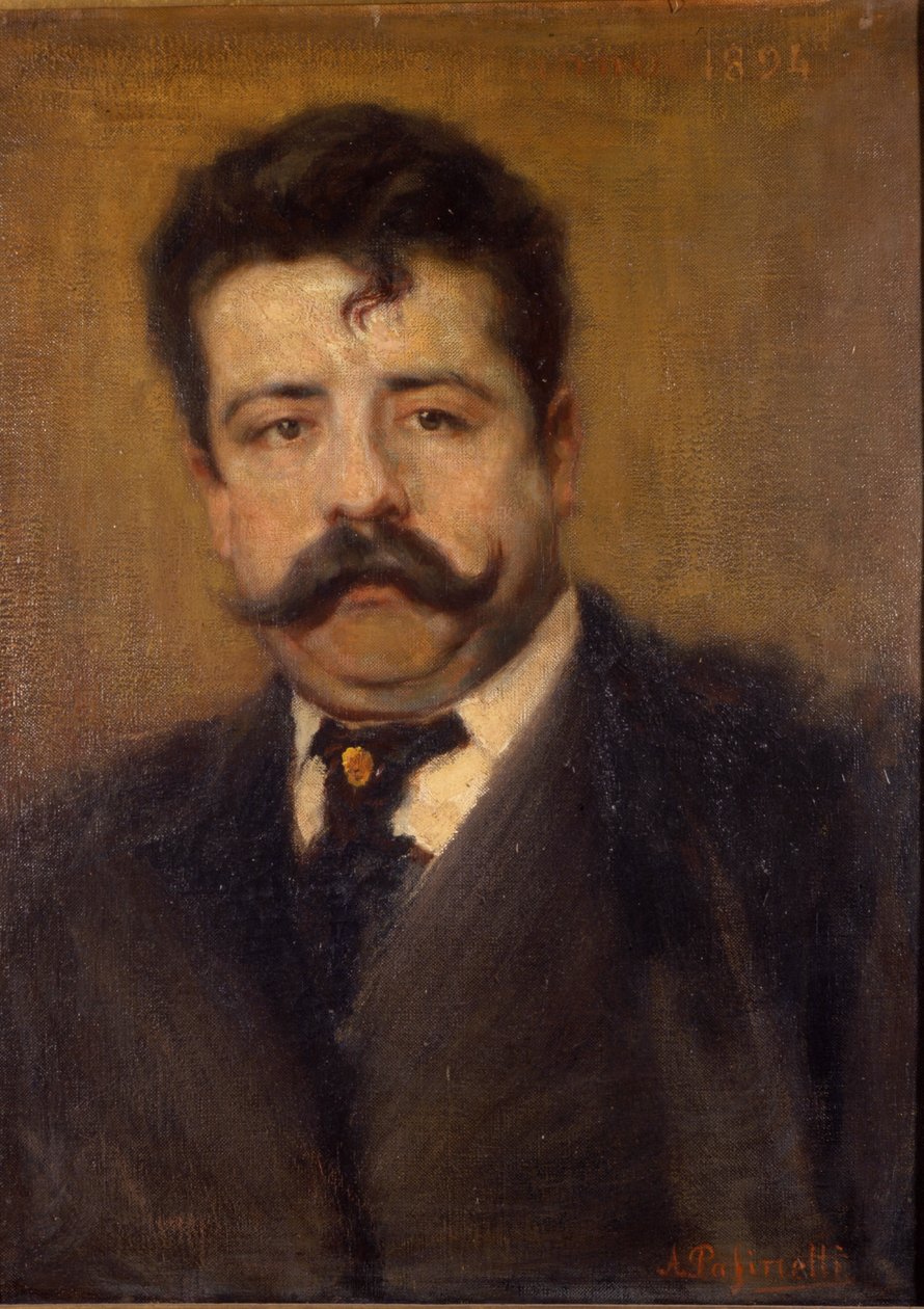 Ruggero Leoncavallo portréja. Olasz zeneszerző (1858-1919) Antonio Pasinetti (1863-1940) festménye. 1894. Museo della Scala Milánóban. alkotó: Antonio Pasinetti