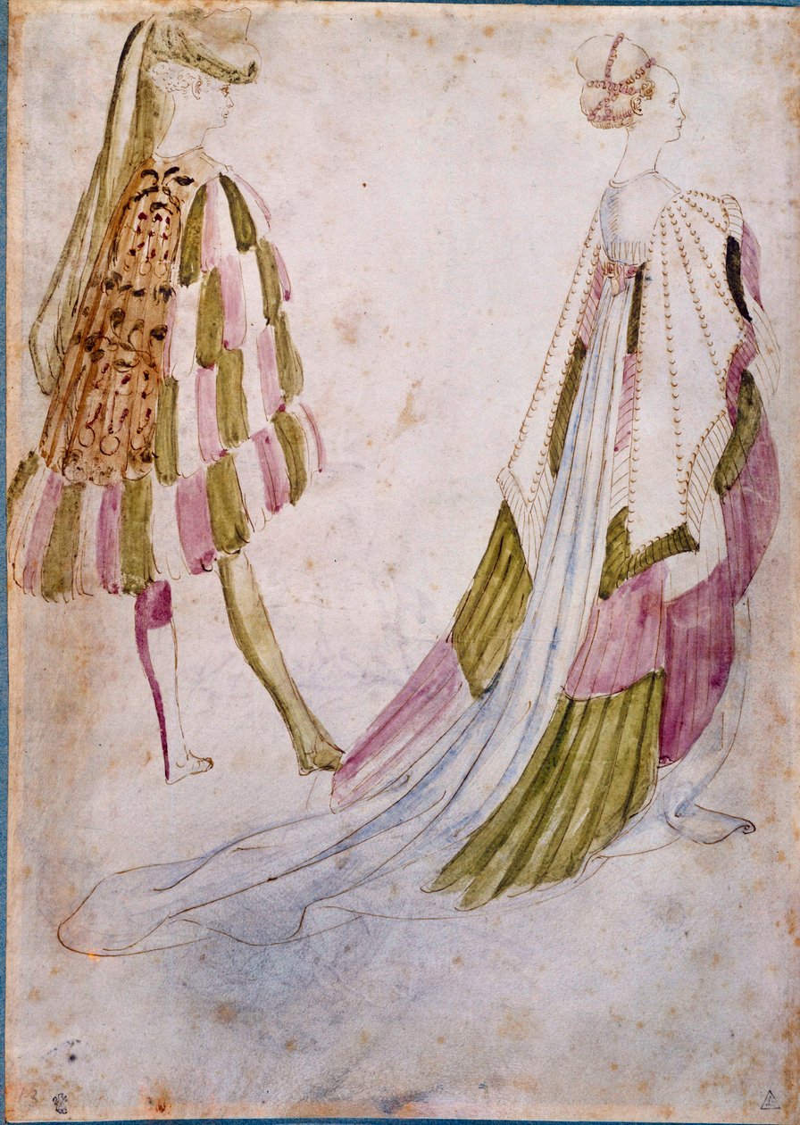 Egy férfi és egy nő udvari ruhában Antonio di Puccio Pisano dit Pisanello akvarell, toll és mosdó (1395-1455 előtt) 1450 V. 0,27x0,19 m Chantilly, Musee Conde alkotó: Antonio Pisanello
