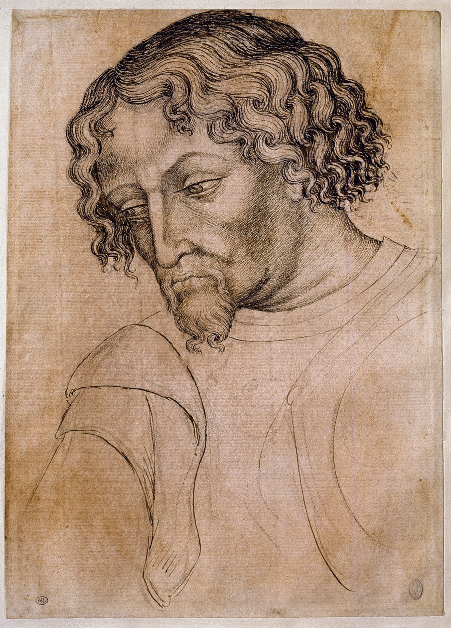 Szakállas férfi mellszobra, háromnegyed feje balra dől. Antonio di Puccio Pisano dit Pisanello (1395-1455) műhely rajza. Toll (rajz), vér. Mérete: 28x20 cm. Louvre, rajzoló cég alkotó: Antonio Pisanello
