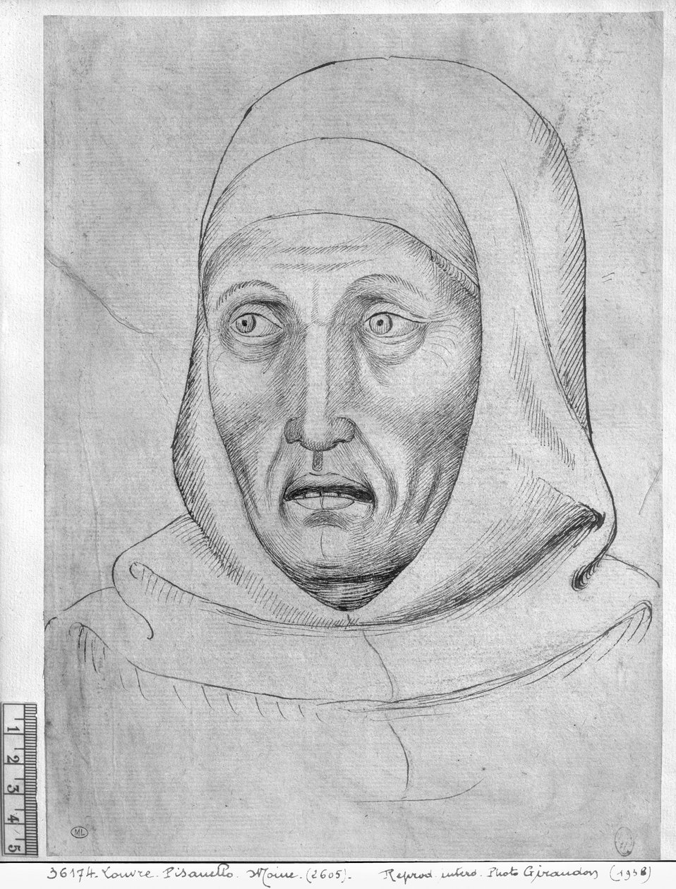 Egy szerzetes feje, a Vallardi albumból alkotó: Antonio Pisanello