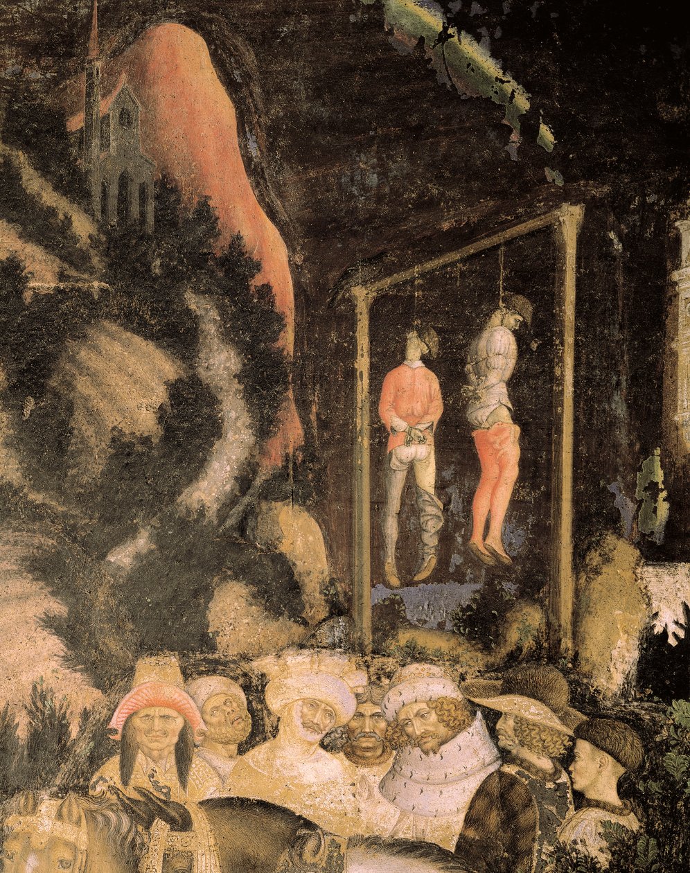 Az akasztott férfiak, részlet a Szent Györgyből és a hercegnőből alkotó: Antonio Pisanello