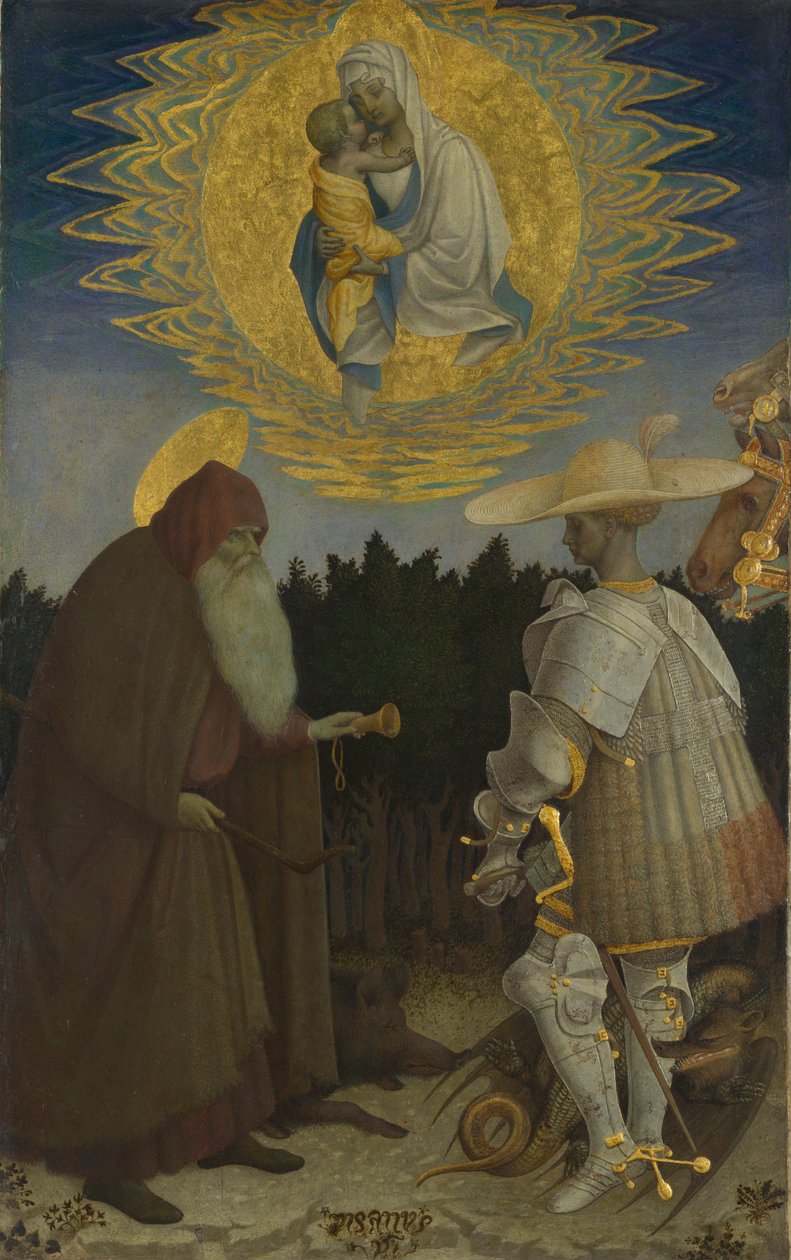 A Szűz és a Gyermek szentekkel Anthony Abbot és György, c. 1440 alkotó: Antonio Pisanello