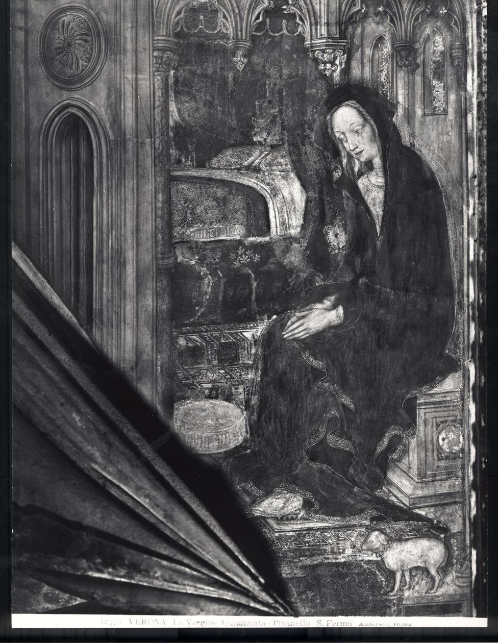 Szűz Mária, részlet az Angyali üdvözletből alkotó: Antonio Pisanello
