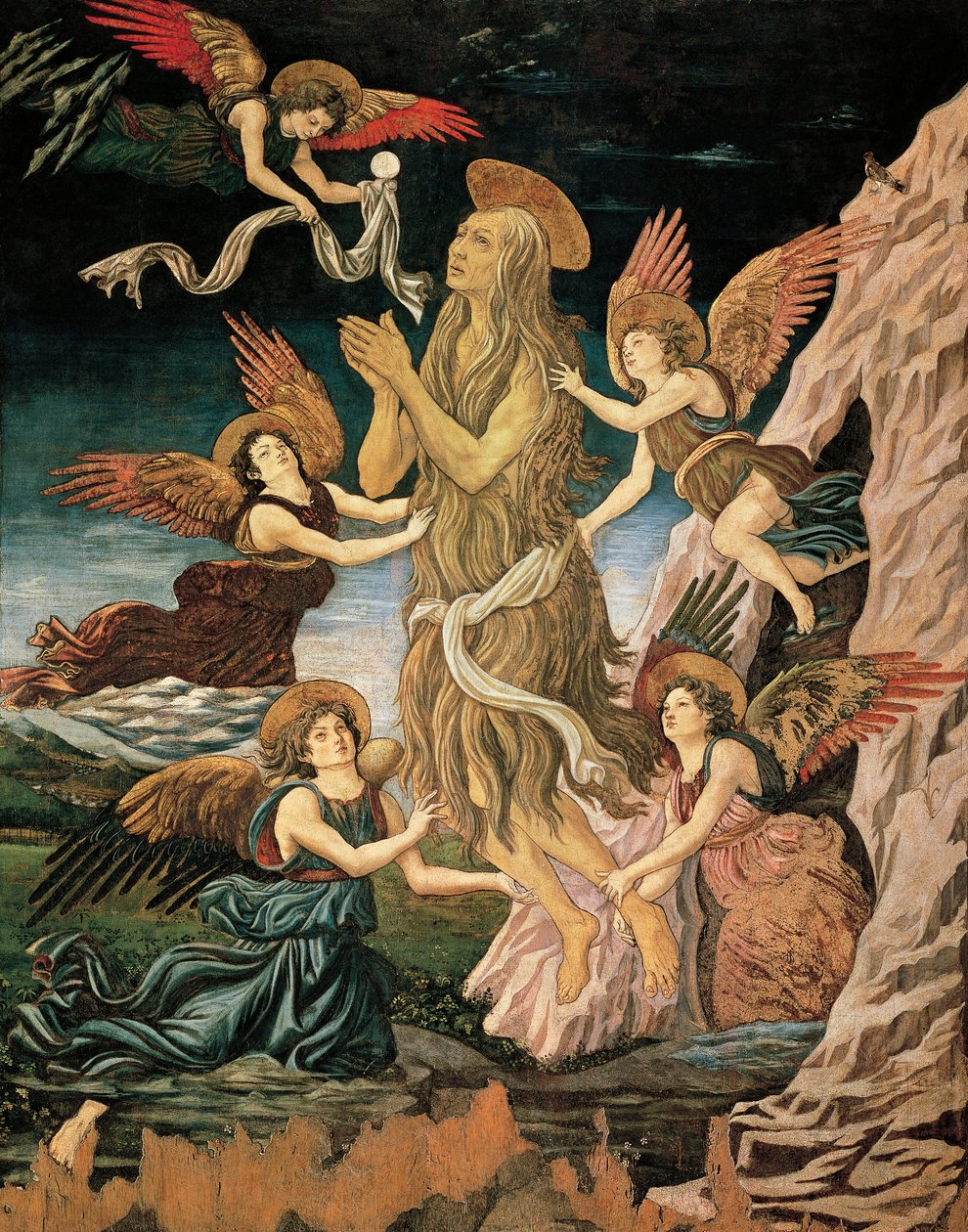 Egyiptomi Szent Mária mennybemenetele vagy Szent Mária Magdolna mennybemenetele, Antonio Benci, Pollaiuolo (1431-ca 1498), olaj és tempera, fa alkotó: Antonio Pollaiuolo