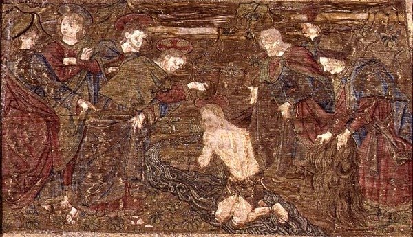 Christ Baptising St. John the Baptist, tapestry depicting scenes from the life of the saint (textile) alkotó: Antonio Pollaiuolo