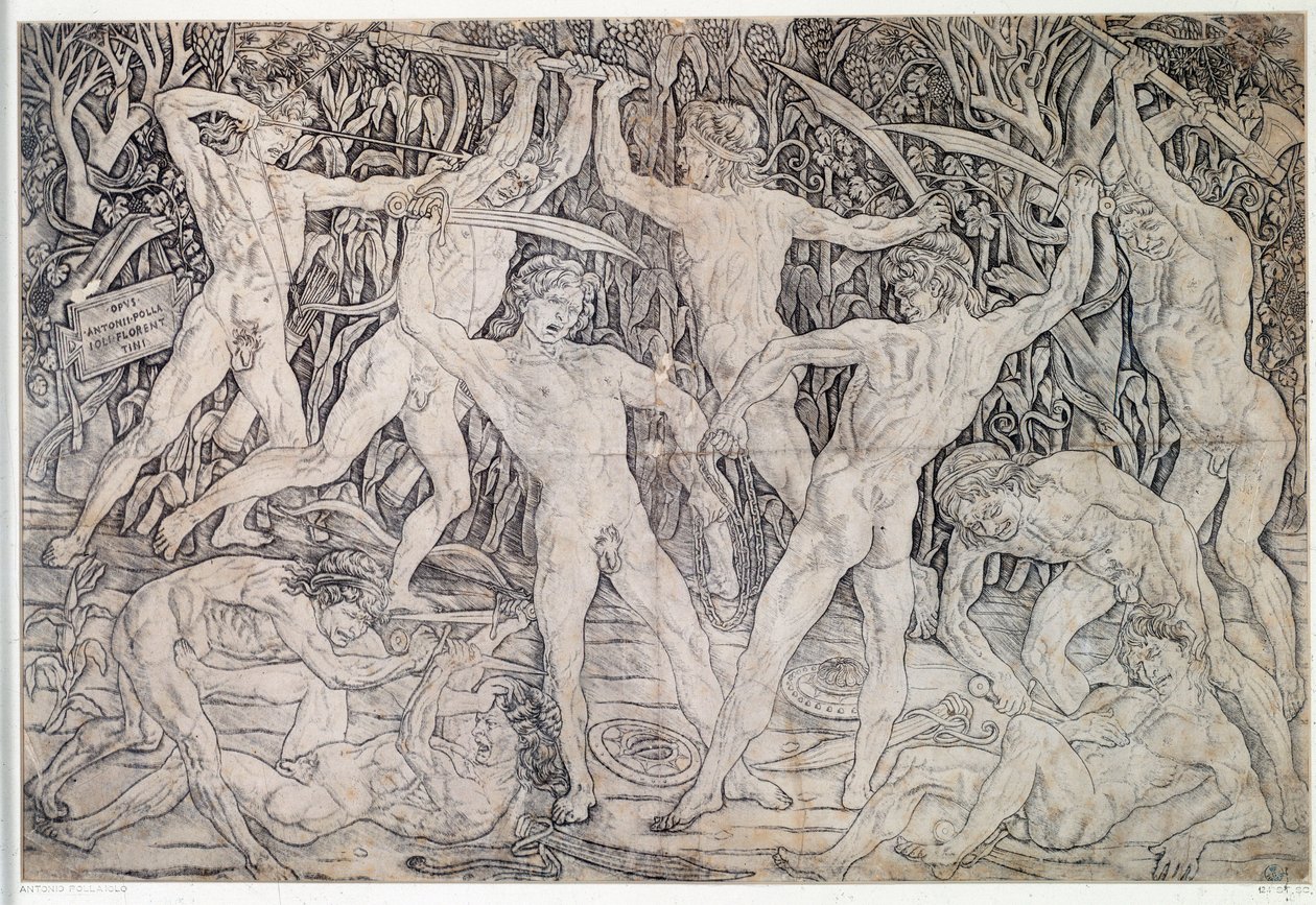 Meztelen harcosok harca Antonio Pollaiolo (Pollaiuolo vagy Benci) rajza (kb. 1431-1498) 1470 Nyomtatási és Rajzok Tanszék, Uffizi Firenze alkotó: Antonio Pollaiuolo