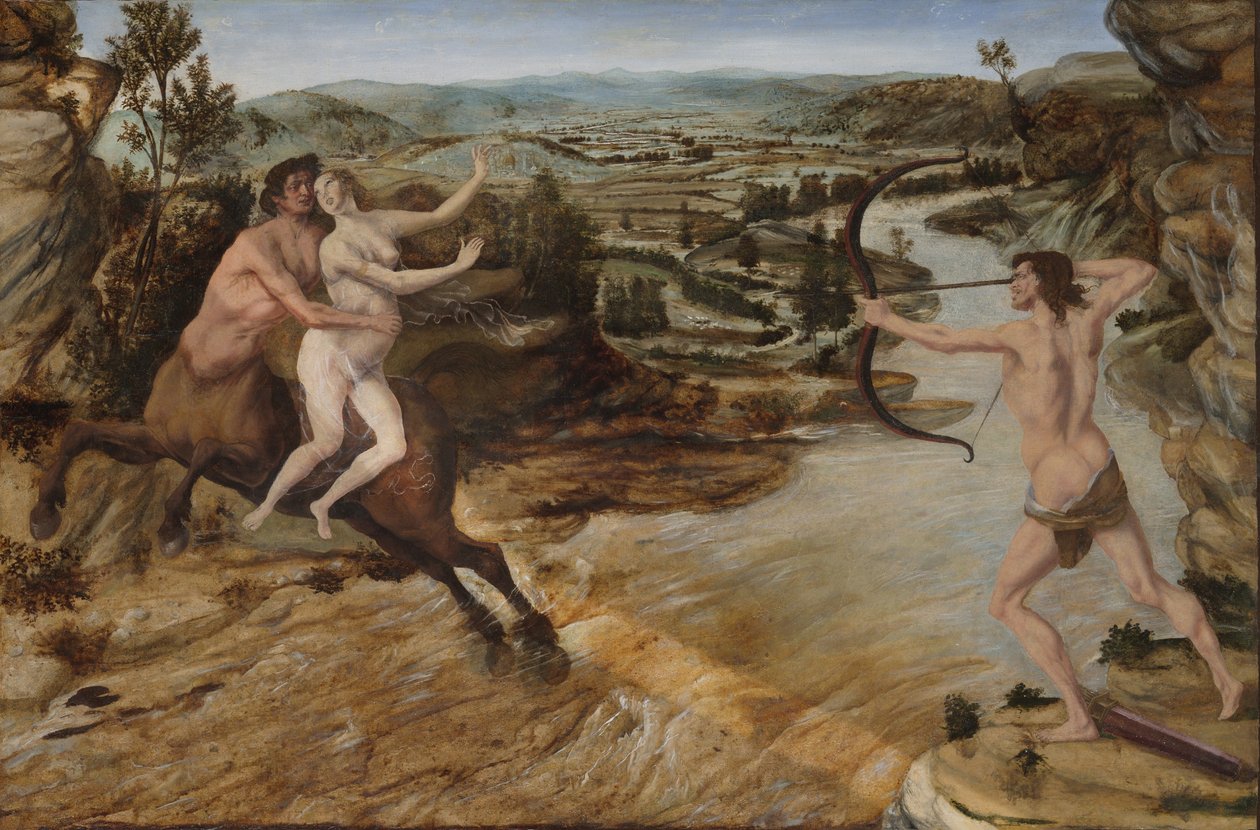 Herkules és Deianira, 1475-80 körül (olaj, vászonra átvitt tábla) alkotó: Antonio Pollaiuolo