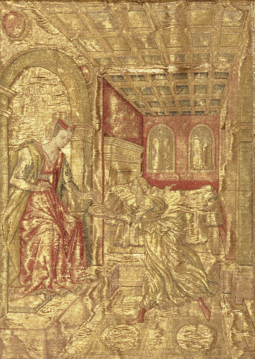 Salome Keresztelő Szent János fejét mutatja be Heródiásnak, a szent életéből vett jeleneteket ábrázoló kárpit (textil) alkotó: Antonio Pollaiuolo