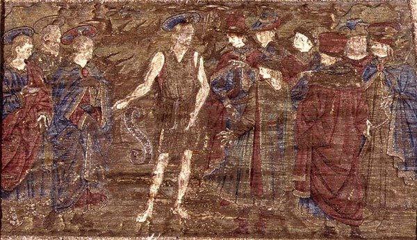 Keresztelő Szent János Krisztust a sokaság felé mutatva, a szent életéből vett jeleneteket ábrázoló kárpit (textil) alkotó: Antonio Pollaiuolo