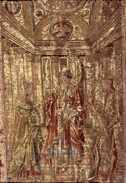 Keresztelő Szent János, akit Heródes vádol, a szent életéből vett jeleneteket ábrázoló faliszőnyeg (textil) alkotó: Antonio Pollaiuolo