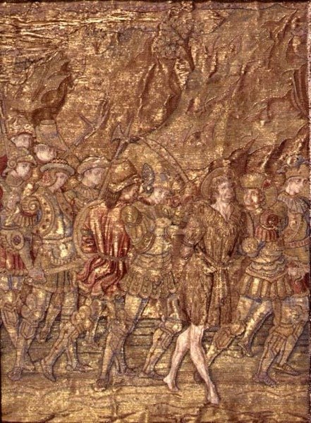 Börtönbe vitt Keresztelő Szent János, a szent életéből vett jeleneteket ábrázoló kárpit (textil) alkotó: Antonio Pollaiuolo