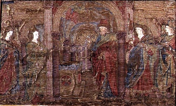 Az Angyali üdvözlet Zakariásnak, Keresztelő Szent János életének jeleneteit ábrázoló kárpit (textil) alkotó: Antonio Pollaiuolo