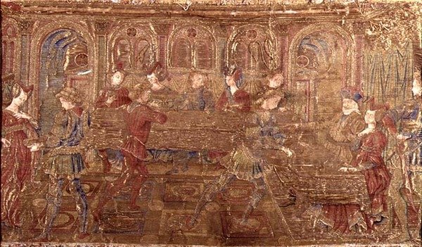 Heródes meggyőződése, a szent életének jeleneteit ábrázoló kárpit (textil) alkotó: Antonio Pollaiuolo