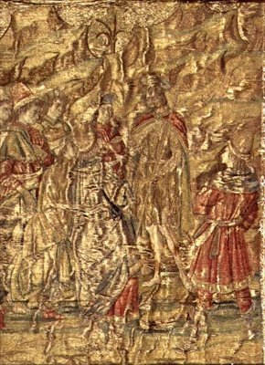 Keresztelő Szent János és az adószedők találkozása, a szent életét ábrázoló kárpit (textil) alkotó: Antonio Pollaiuolo
