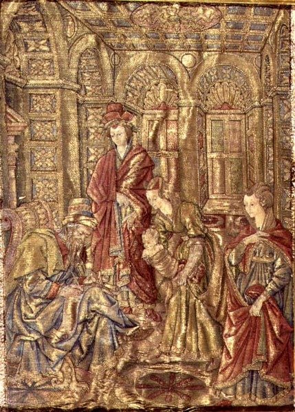 Keresztelő Szent János névadása, a szent életéből vett jeleneteket ábrázoló kárpit (textil) alkotó: Antonio Pollaiuolo